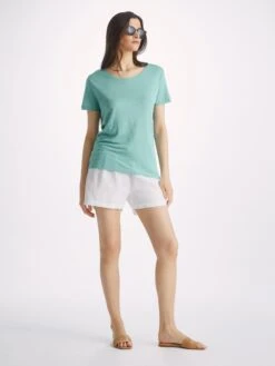 Women's T-Shirt Jordan Linen Soft Aqua -Derek Rose Shop womens t shirt jordan 3 linen blue front