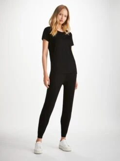 Women's T-Shirt Lara Micro Modal Stretch Black -Derek Rose Shop womens t shirt lara micro modal stretch black front