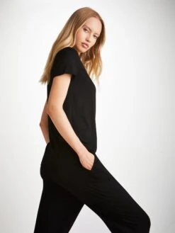Women's T-Shirt Lara Micro Modal Stretch Black -Derek Rose Shop womens t shirt lara micro modal stretch black side