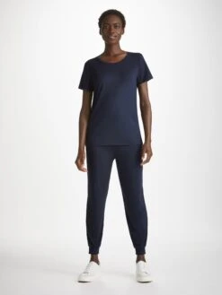 Women's T-Shirt Lara Micro Modal Stretch Navy -Derek Rose Shop womens t shirt lara micro modal stretch navy front