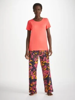 Women's T-Shirt Lara Micro Modal Stretch Coral 9 Women's T-Shirt Lara Micro Modal Stretch Coral -Derek Rose Shop womens t shirt lara micro modal stretch pink 1 front