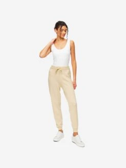 Women's Track Pants Daphne Cashmere Beige 11 Women's Track Pants Daphne Cashmere Beige -Derek Rose Shop womens track pants daphne 10 cashmere cream front