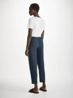 Women's Trousers Vienna Linen Navy 10 Women's Trousers Vienna Linen Navy -Derek Rose Shop womens trousers vienna linen navy back