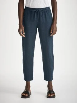 Women's Trousers Vienna Linen Navy 11 Women's Trousers Vienna Linen Navy -Derek Rose Shop womens trousers vienna linen navy creative