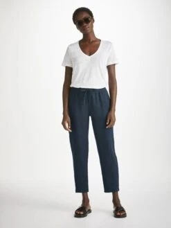 Women's Trousers Vienna Linen Navy 9 Women's Trousers Vienna Linen Navy -Derek Rose Shop womens trousers vienna linen navy front 2