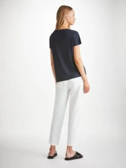 Women's Trousers Vienna Linen White -Derek Rose Shop womens trousers vienna linen white back