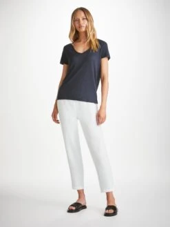 Women's Trousers Vienna Linen White -Derek Rose Shop womens trousers vienna linen white front