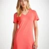 Women's V-Neck Sleep T-Shirt Lara Micro Modal Stretch Coral -Derek Rose Shop womens v neck sleep t shirt lara micro modal stretch pink creative