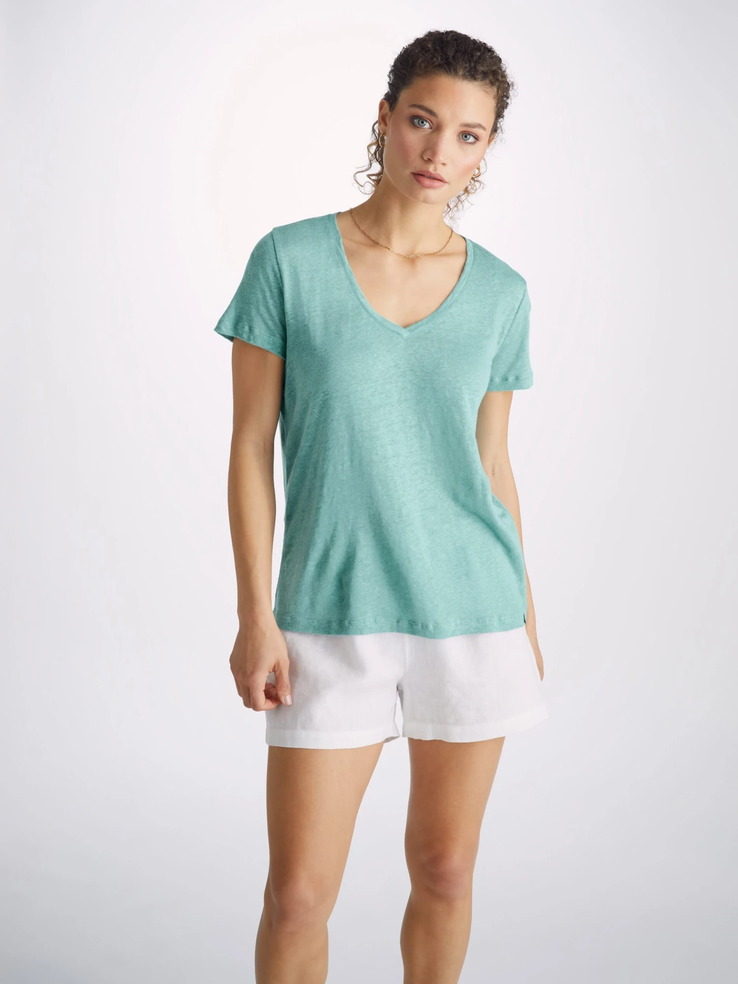 Women's V-Neck T-Shirt Jordan Linen Soft Aqua 7 Women's V-Neck T-Shirt Jordan Linen Soft Aqua - Image 5