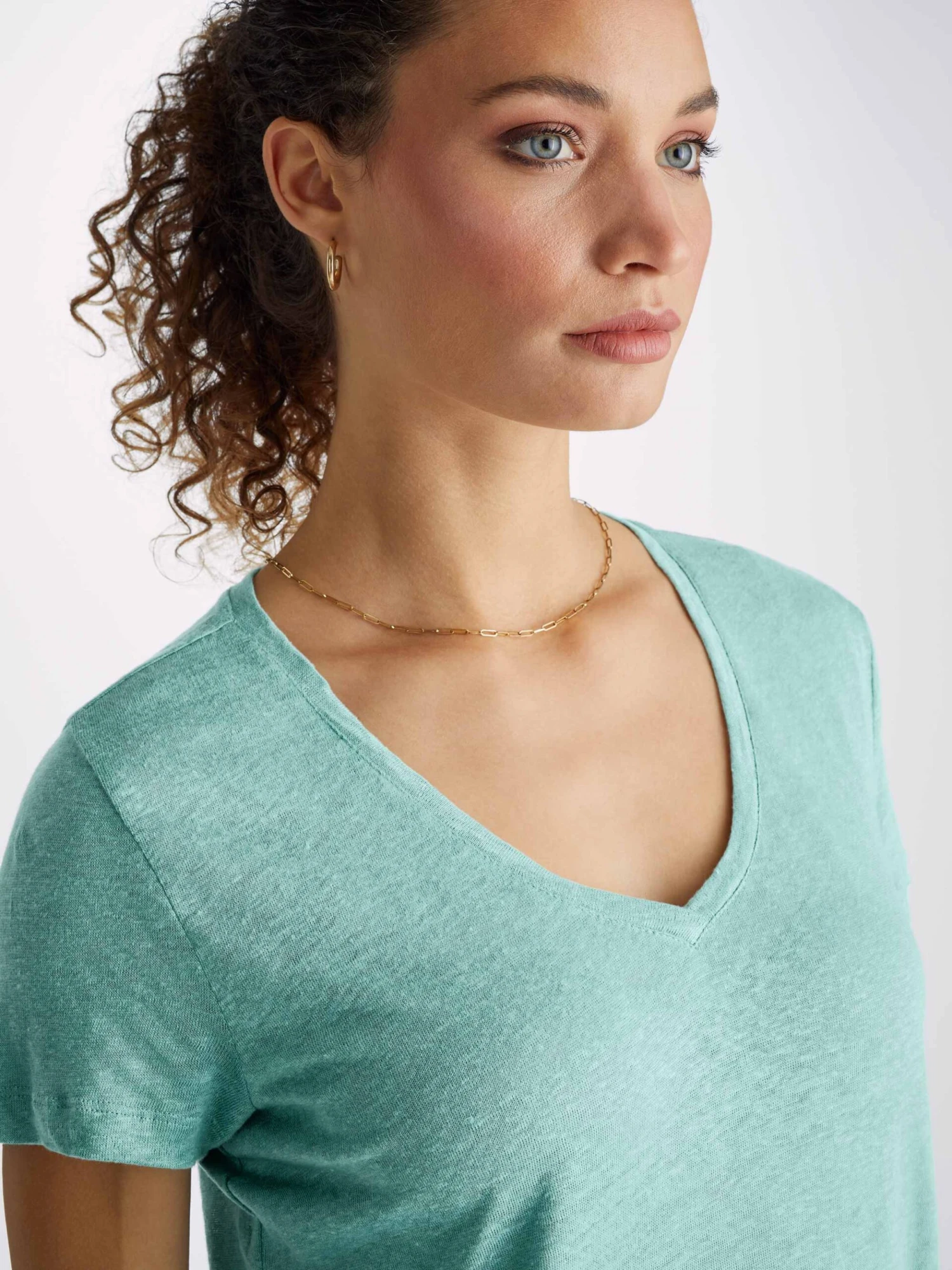 Women's V-Neck T-Shirt Jordan Linen Soft Aqua 3 Women's V-Neck T-Shirt Jordan Linen Soft Aqua