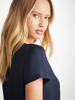Women's V-Neck T-Shirt Lara Micro Modal Stretch Navy -Derek Rose Shop womens v neck t shirt lara micro modal stretch navy shoulder
