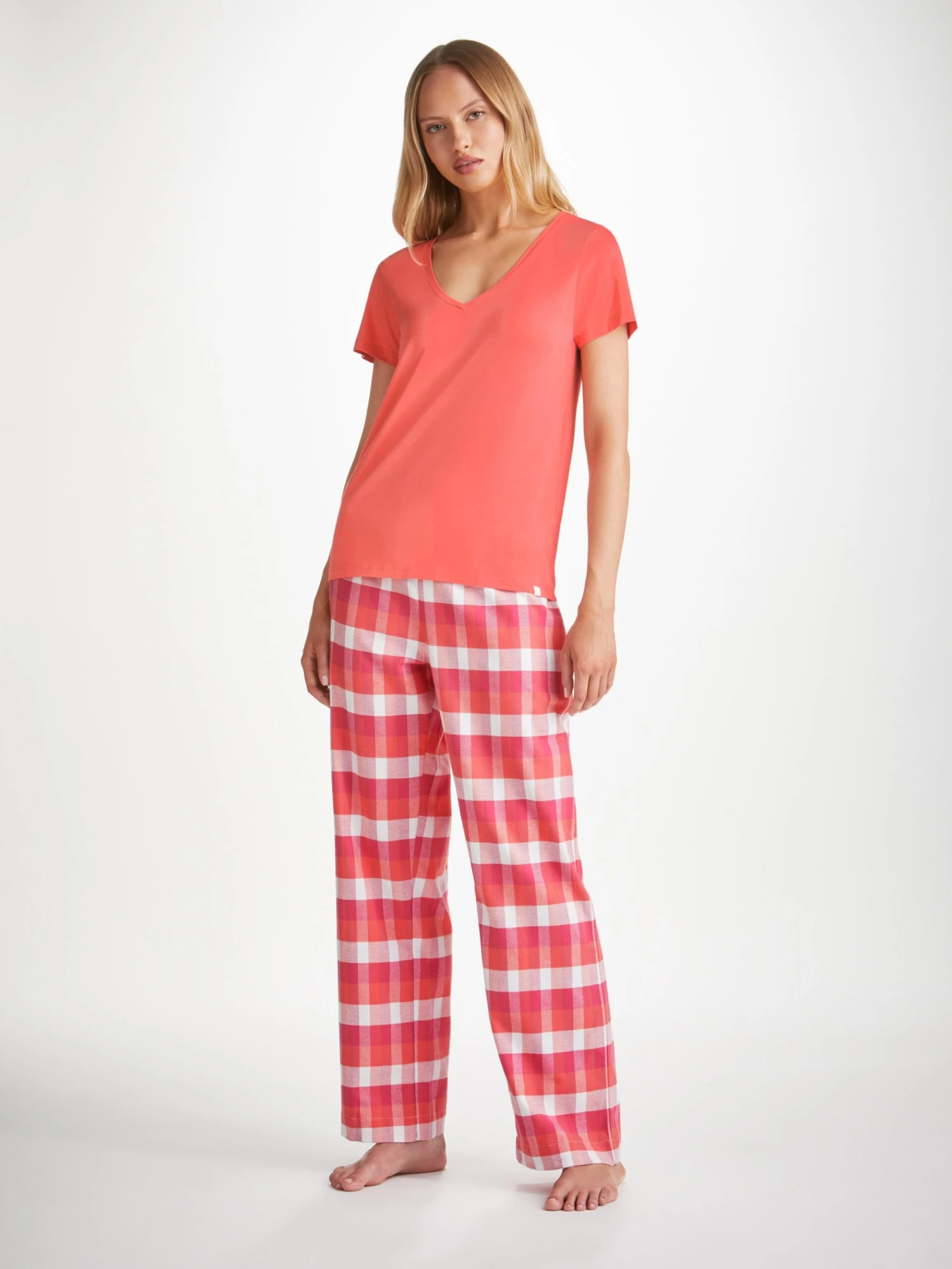 Women's V-Neck T-Shirt Lara Micro Modal Stretch Coral 5 Women's V-Neck T-Shirt Lara Micro Modal Stretch Coral - Image 3