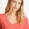 Women's V-Neck T-Shirt Lara Micro Modal Stretch Coral 2 Women's V-Neck T-Shirt Lara Micro Modal Stretch Coral -Derek Rose Shop womens v neck t shirt lara micro modal stretch pink neckline